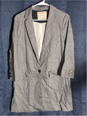 Women's Cartonnier Gray & White Striped Blazer Jacket S Vintage Rare Retro Euro